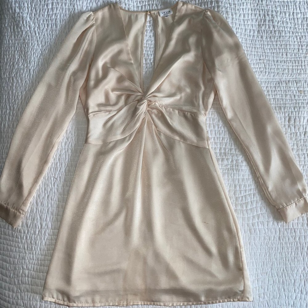 Cream Silk Long Sleeve Dress - Small